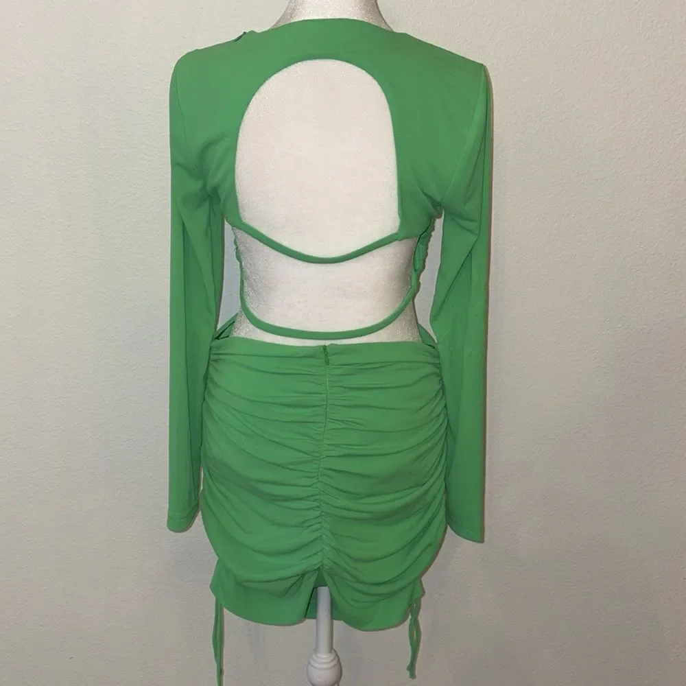 Zara cropped long sleeve ruched mini skirt set